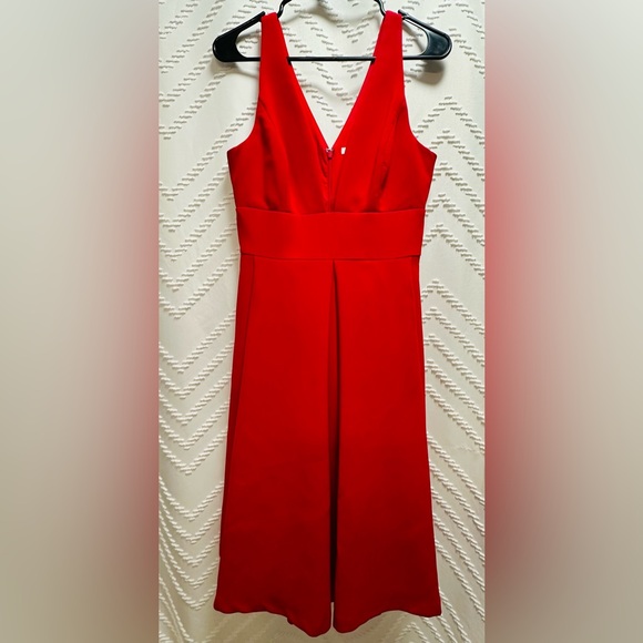 Harlyn Dresses & Skirts - Harlyn Red Midi Dress with Plunge V Neck Size Small